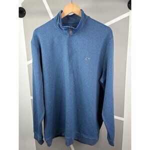 Vineyard Vines Herringbone Half Zip Spinnaker Knit Pullover Mens XL Blue Stretch